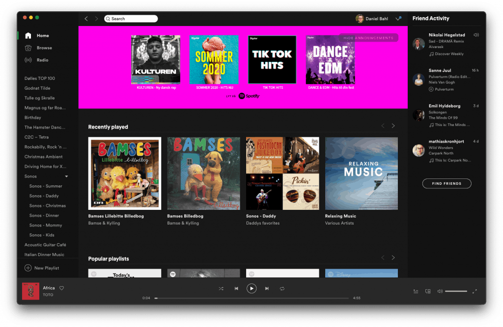 Screenshot af Spotify Desktop app på macOS 11 Big Sur